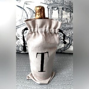 NEW Set of 2 Embroidery Initial (T) linen Wine Bags